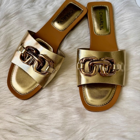 Charly Women’s Gold Chain Slide Sandals Size 37 - Picture 3 of 12